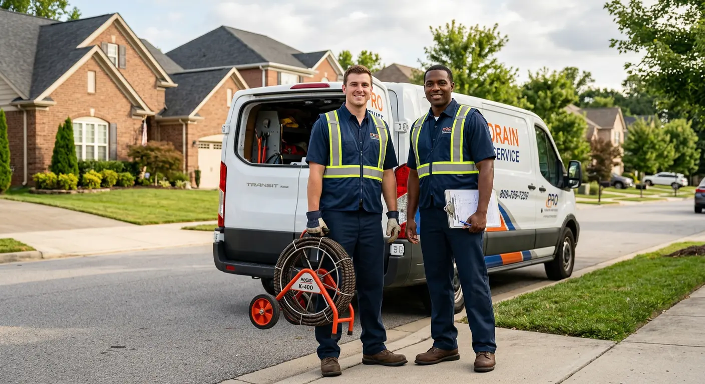Sewer and drain service team with equipment ready for work in Choctaw
